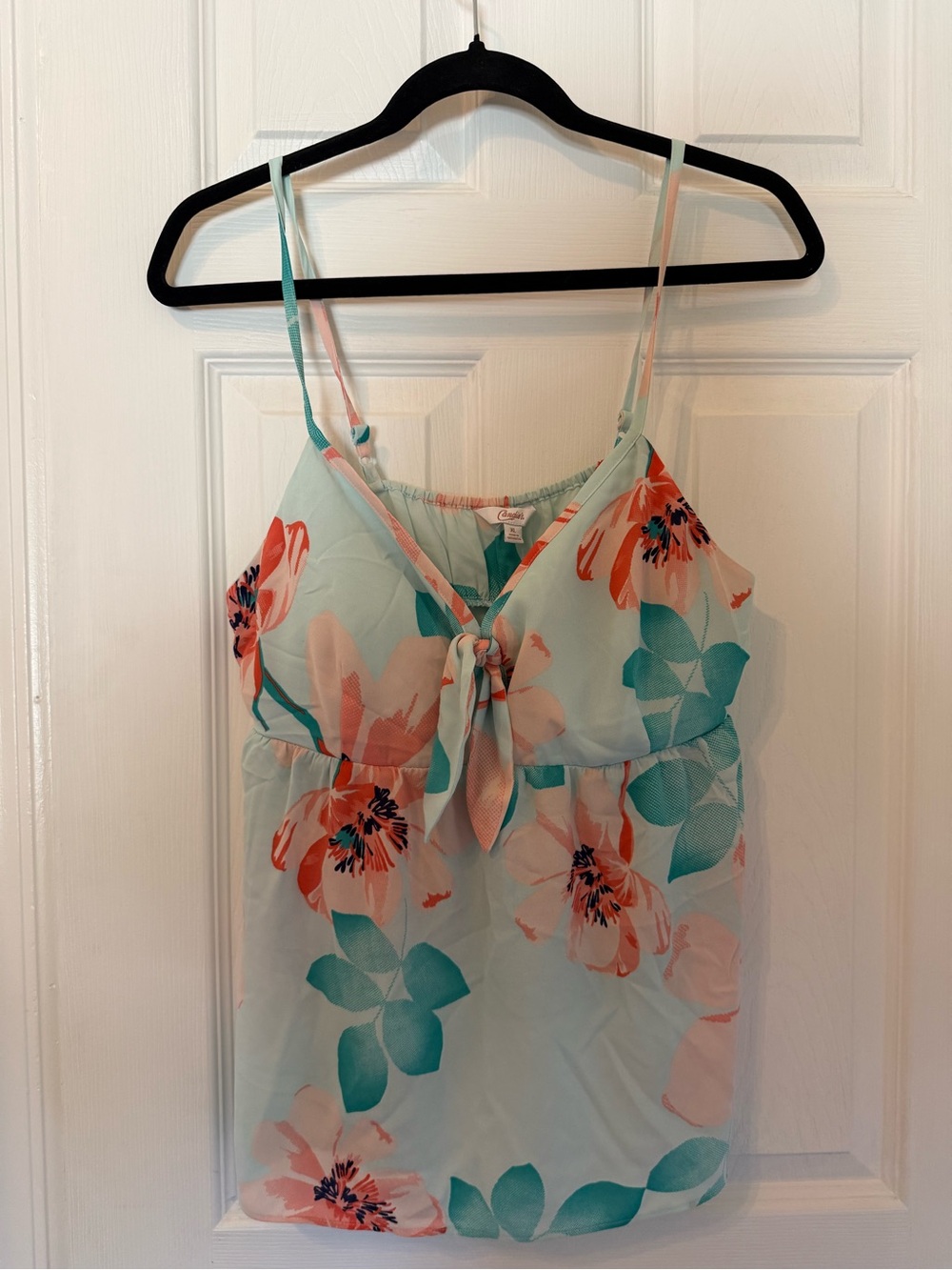 Candie’s Mint Floral Tie-Front Tank Top